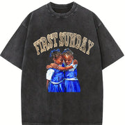 First Sunday Friendship Vintage Washed T-Shirt in Black