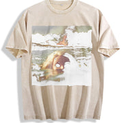 Cat in Water Meme Vintage Washed T-Shirt in Beige