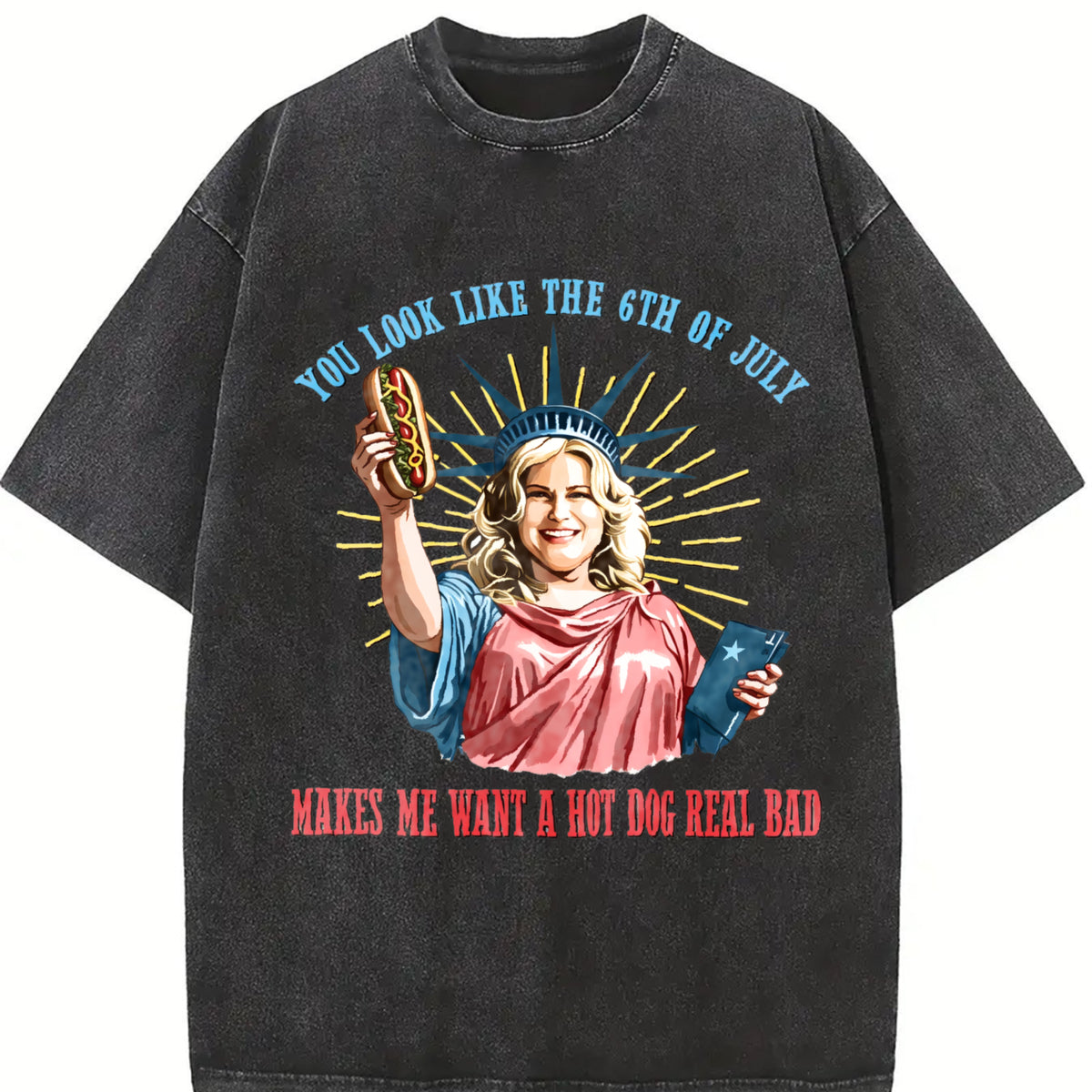 You Like the 4th of July Makes Me Want a Hot Dog Real Bad Vintage Washed T-Shirt in Black