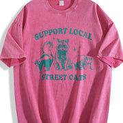 Support Local Street Cats Raccoon Retro 90s vintage washed oversized T-shirt in Red