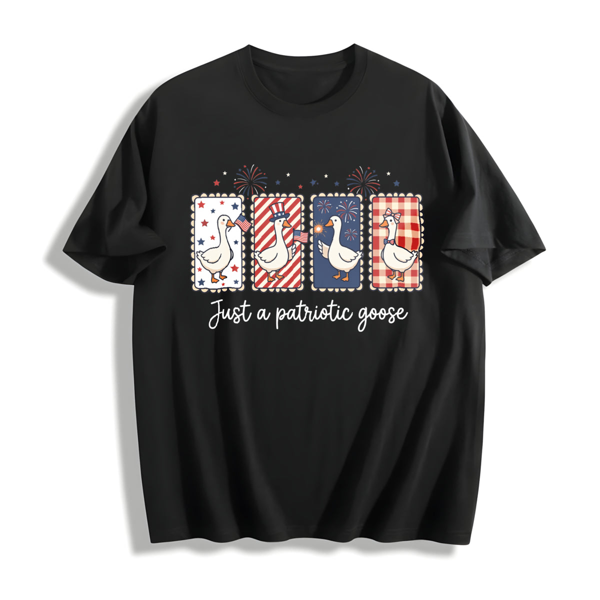 Just a Patriotic Goose Cotton T-Shirt in Black