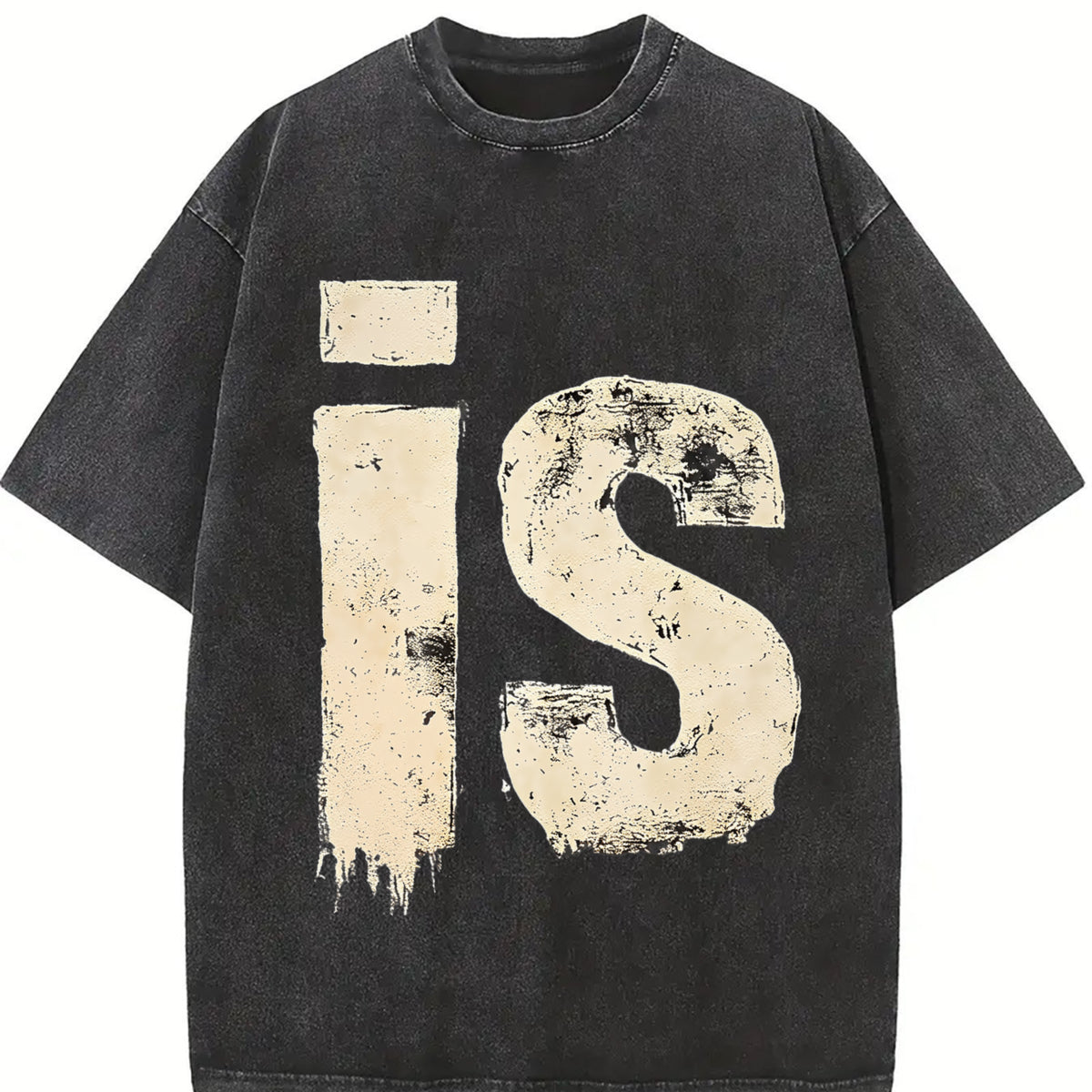 Distressed Drip Is Letter Sleeveless Tank Vintage Washed T-Shirt in Black