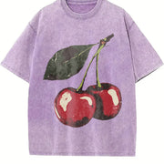 Cherry Fruit Vintage Washed T-Shirt in Purple