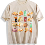 250gsm Retro Mexican Food (Tacos Vintage Washed T-Shirt in Beige