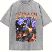 Feminism Dragon Retro Vintage Washed T-Shirt in Gray