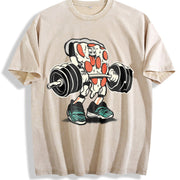 Pizza Weightlifting Vintage Washed T-Shirt in Beige