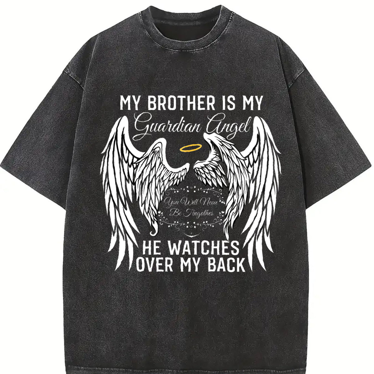My Brother Is My Guardian Angel Vintage Washed T-Shirt in Black