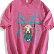 Animal with Faux Embroidered Deer Head Vintage Washed T-Shirt in Red