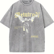 Metatron Angel Salvation Soul Grunge Vintage Washed T-Shirt in Gray