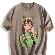 Tsuyu Asui My Hero Academia Anime Manga vintage washed oversized T-shirt in Brown