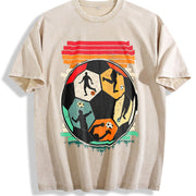 Soccer Player Collage Ball Vintage Washed T-Shirt in Beige