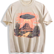 Retro UFO in Dessert Y2k Vintage Washed T-Shirt in Beige