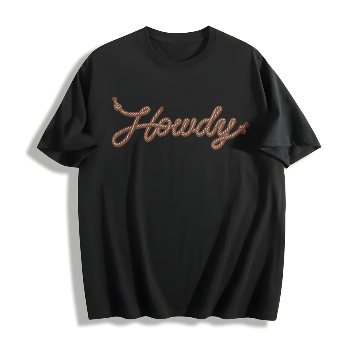 Howdy Rope Script Country Music Cotton T-Shirt in Black