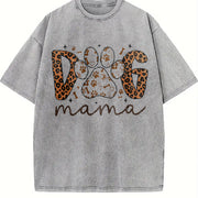 Dog Mama Leopard Print vintage washed oversized T-shirt in Gray