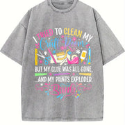 Craft Chaos Queen Glue & Paint Explosion Slogan Vintage Washed T-Shirt in Gray