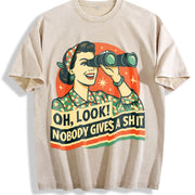 Nobody Cares Sarcastic Retro Vintage Washed T-Shirt in Beige