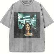 Scared Glam Doll in a Hallway Vintage Washed T-Shirt in Gray