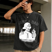 Just a Dad Who Came Back with the Milk Skeleton Fatherhood Vintage Washed T-Shirt in Black