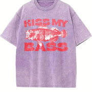 Kiss My Bass Style Fishing Fisher Pink vintage washed oversized T-shirt in Purple