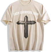 European and American New All-match and Distressed Vintage Washed T-Shirt in Beige