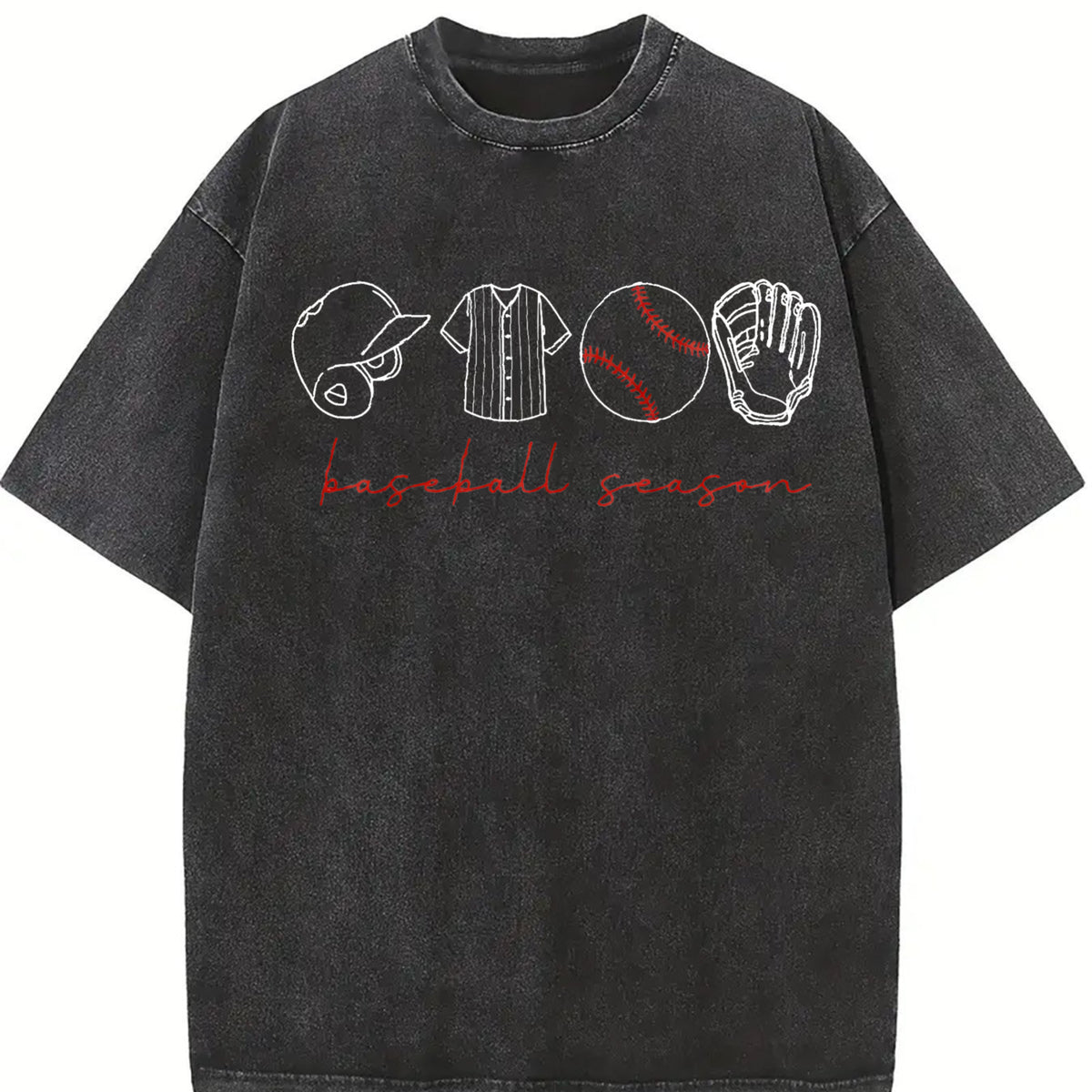 Baseball Season Game Day Baseball Vintage Washed T-Shirt in Black