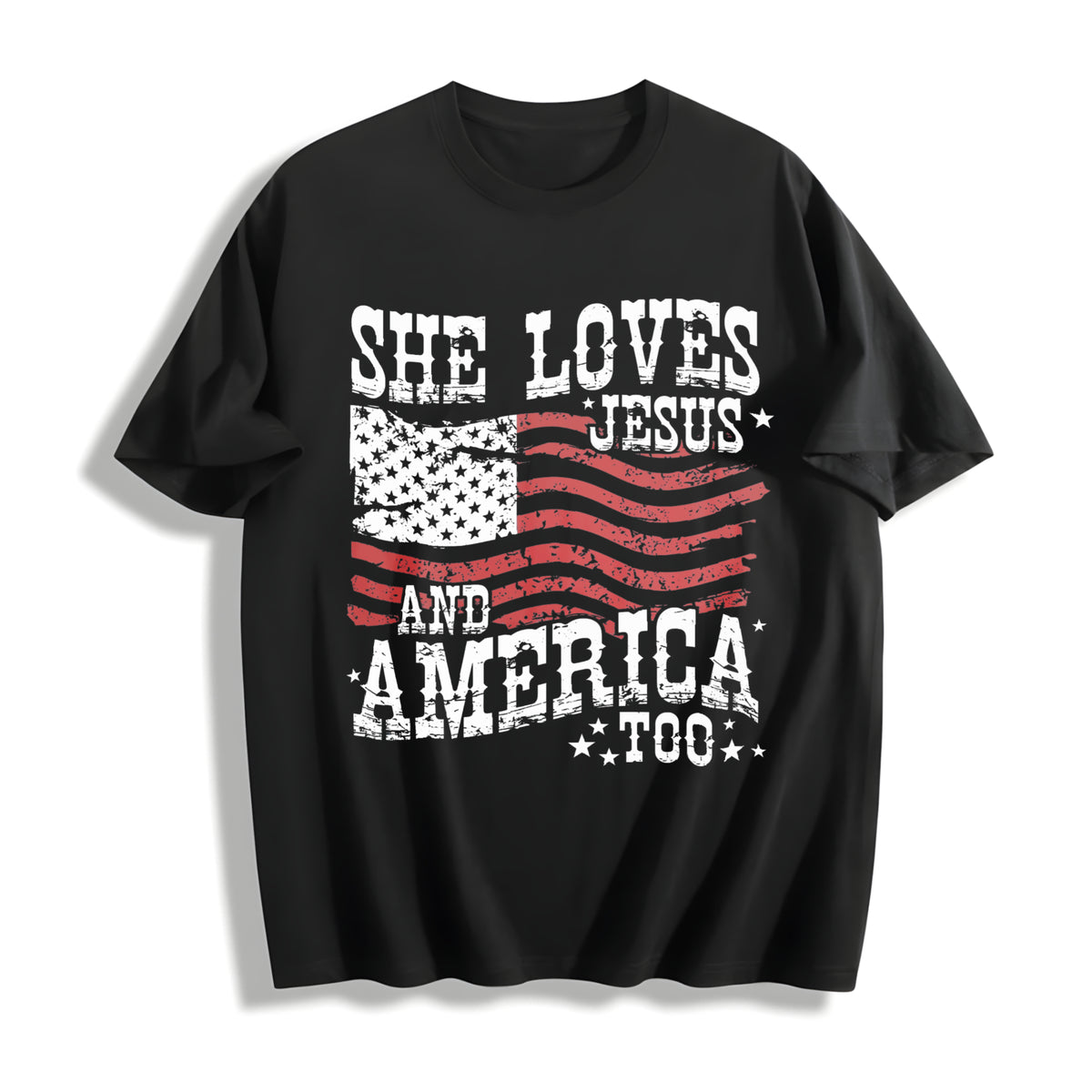 She Loves Jesus and America Too Tank Cotton T-Shirt in Black