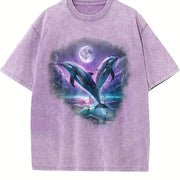 Two Dolfins Moon Ocean Mystical Dolfin Vintage Washed T-Shirt in Purple