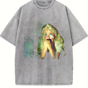 Glam Doll Drinking Vintage Washed T-Shirt in Gray