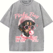 Pink with a Playful Vintage Washed T-Shirt in Gray