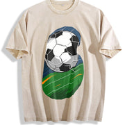 Abstract Soccer Silhouette Vintage Washed T-Shirt in Beige