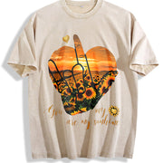 You Are My Sunshine Sunflower Heart Vintage Washed T-Shirt in Beige