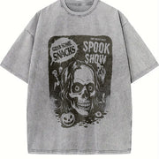 Retro Spooky Show Halloween Vintage Washed T-Shirt in Gray