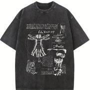 Da Vinci Vitruvian Man Vintage Washed T-Shirt in Black
