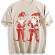 Retro Christmas Elves Teenager Vintage Washed T-Shirt in Beige