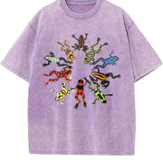 Dancing Frog Feast Vintage Washed T-Shirt in Purple