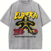 Eureka Skeleton Lightening Bolt Sleeveless Tank Vintage Washed T-Shirt in Gray