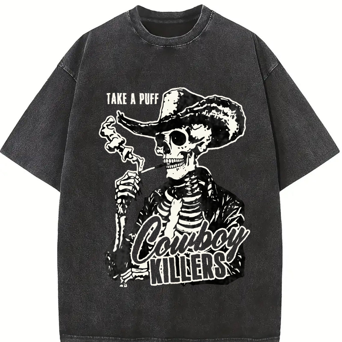 Cowboy Killers Skull Western vintage washed oversized T-shirt in Black