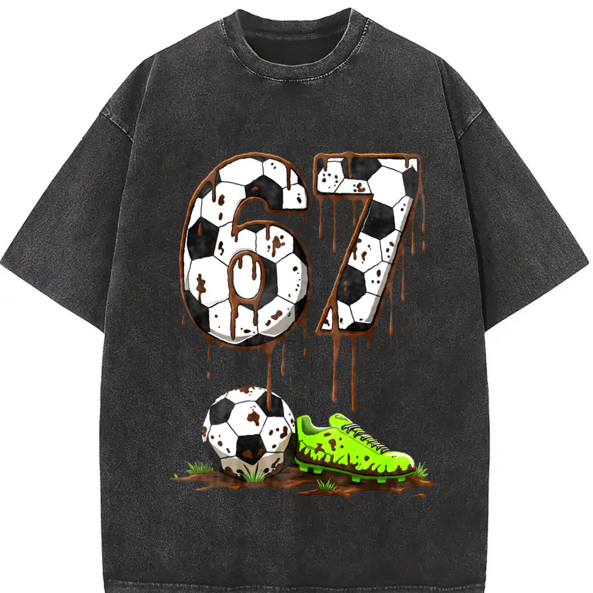 67 Soccer Vintage Washed T-Shirt in Black