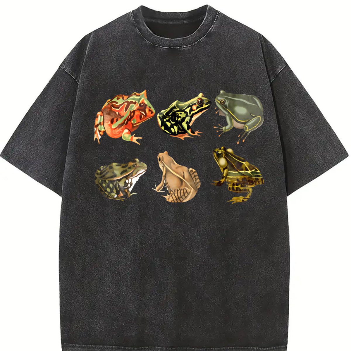 Retro Frogs 90s Retro Distressed Vintage Washed T-Shirt in Black