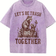 Let's Be Trash Together Retro Raccoon 90s Vintage Washed T-Shirt in Purple