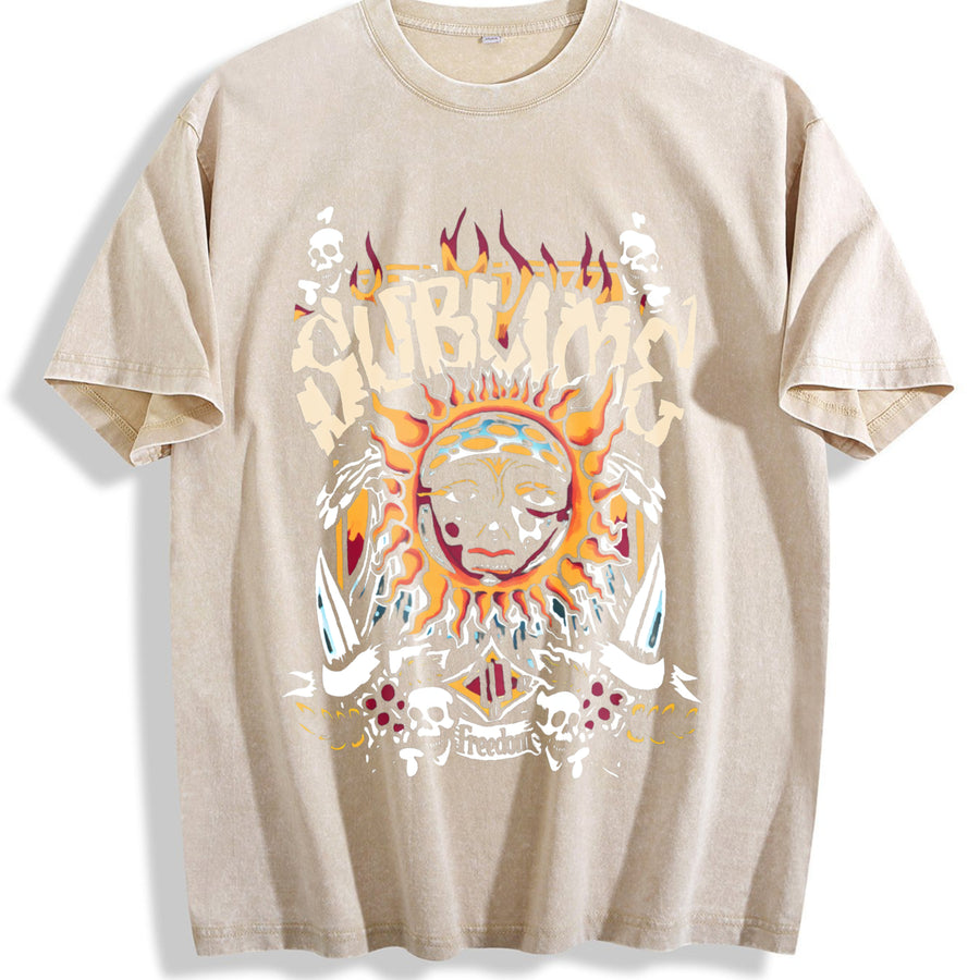 Sun vintage washed oversized T-shirt in Beige