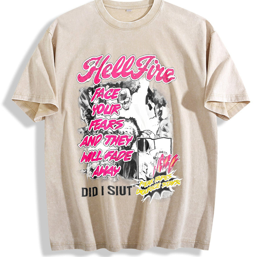 Horror Movie White Comic Vintage Washed T-Shirt in Beige