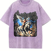 Saints Angel on Horse Tank Vintage Washed T-Shirt in Purple