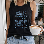 Dasher Dancer Prancer Vixen Moscato Vodka Tequila Blitzen Women's Color Cotton Tank Top in Black