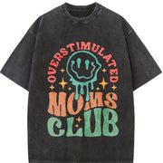 Overstimulated Moms Club Smiley Vintage Washed T-Shirt in Black