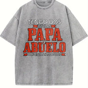 Tengo Dos Titulos Papa Abuelo Spanish Father's Day Vintage Washed T-Shirt in Gray