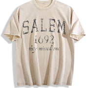Salem Mass 1692 Halloween Witch Broom Joke for Ladies Cute Vintage Washed T-Shirt in Beige