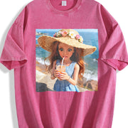 Beach Drink Glam Doll Vintage Washed T-Shirt in Red