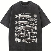 Northern Pike Fish 90s Vintage Washed T-Shirt in Black