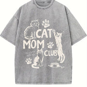 Cat Mom Club Life Is Better with Cats Vintage Washed T-Shirt in Gray